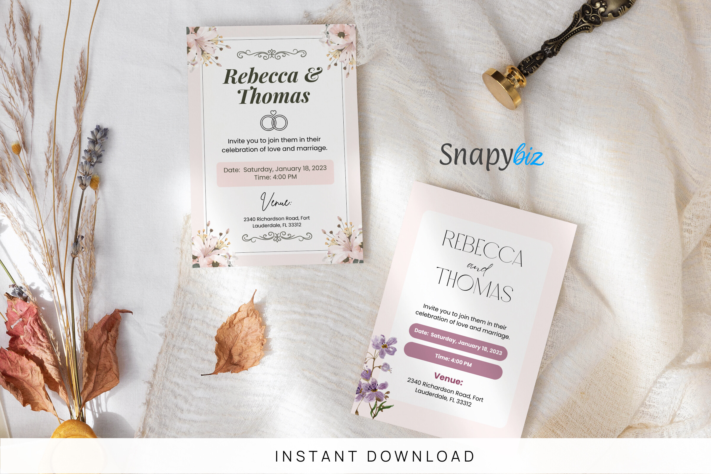 Wedding Pocket Invitation Canva Template