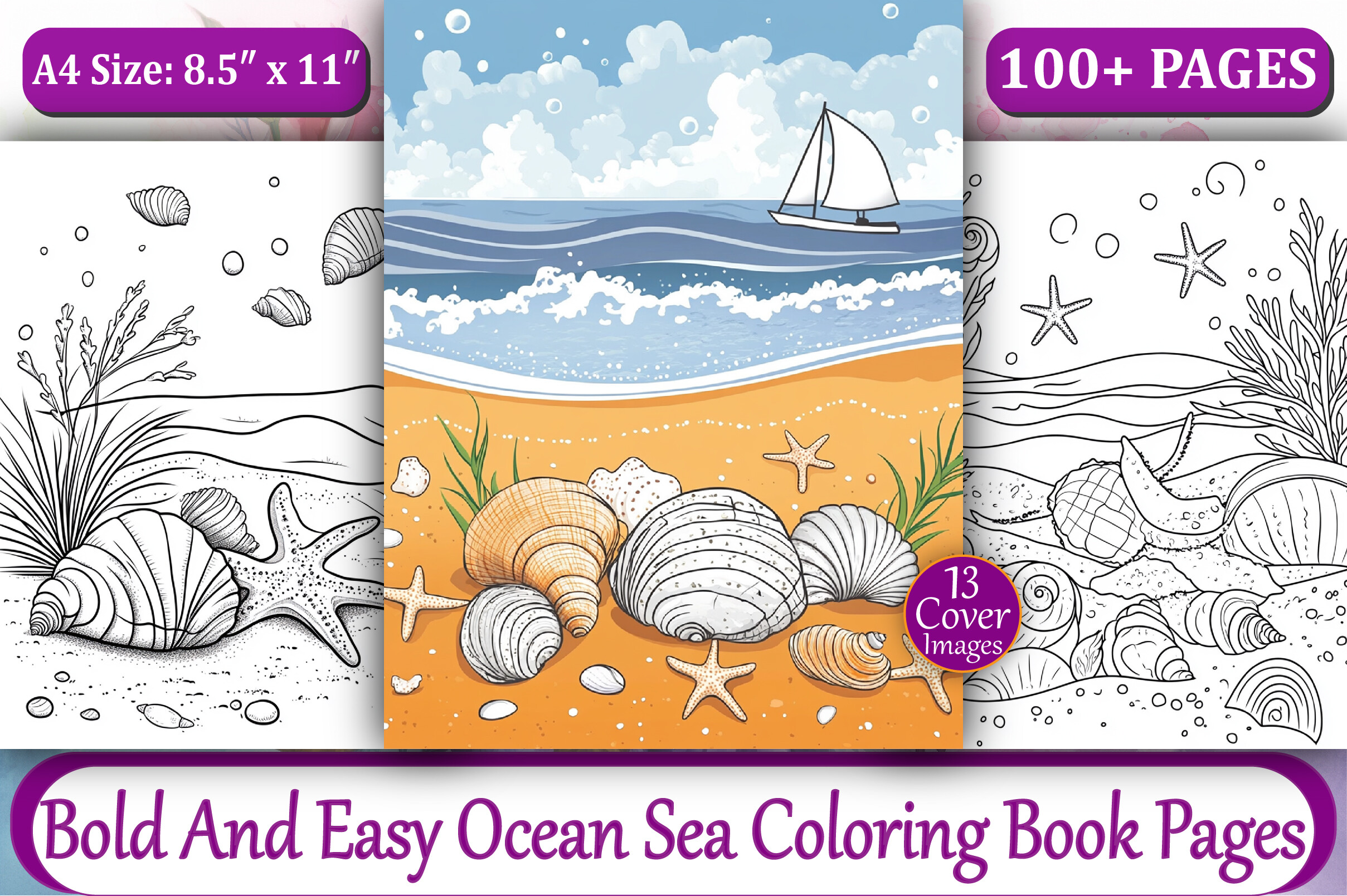 100+ Ocean Sea Coloring Book Pages-KDP