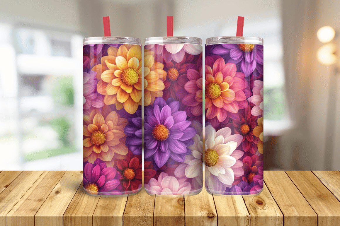3D Floral Tumbler Wrap, 20oz Skinny Graphic by Magic Creative ...