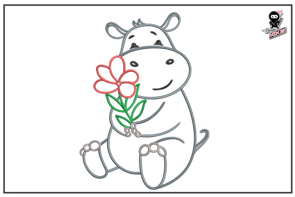 Baby Hippopotamus with Flowers