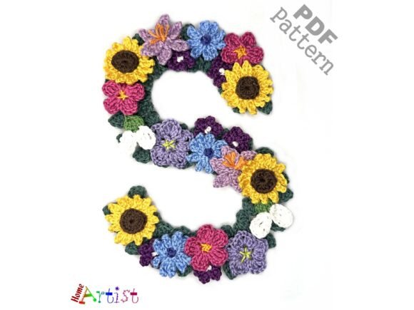 Floral Letter S Crochet Applique Pattern