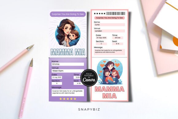 Mamma Mia Broadway Canva Ticket Template