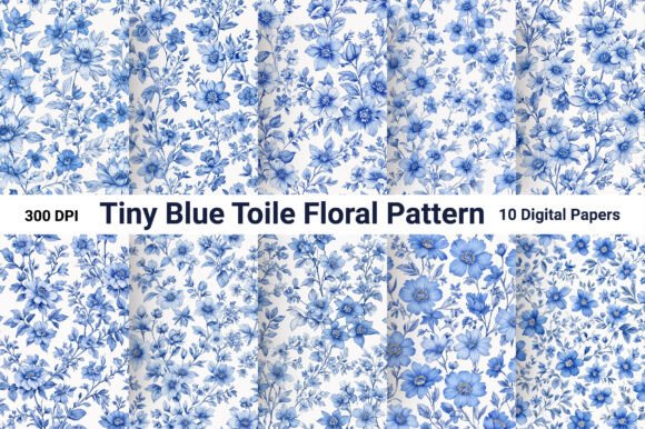 Tiny Blue Toile Floral Pattern Bundle