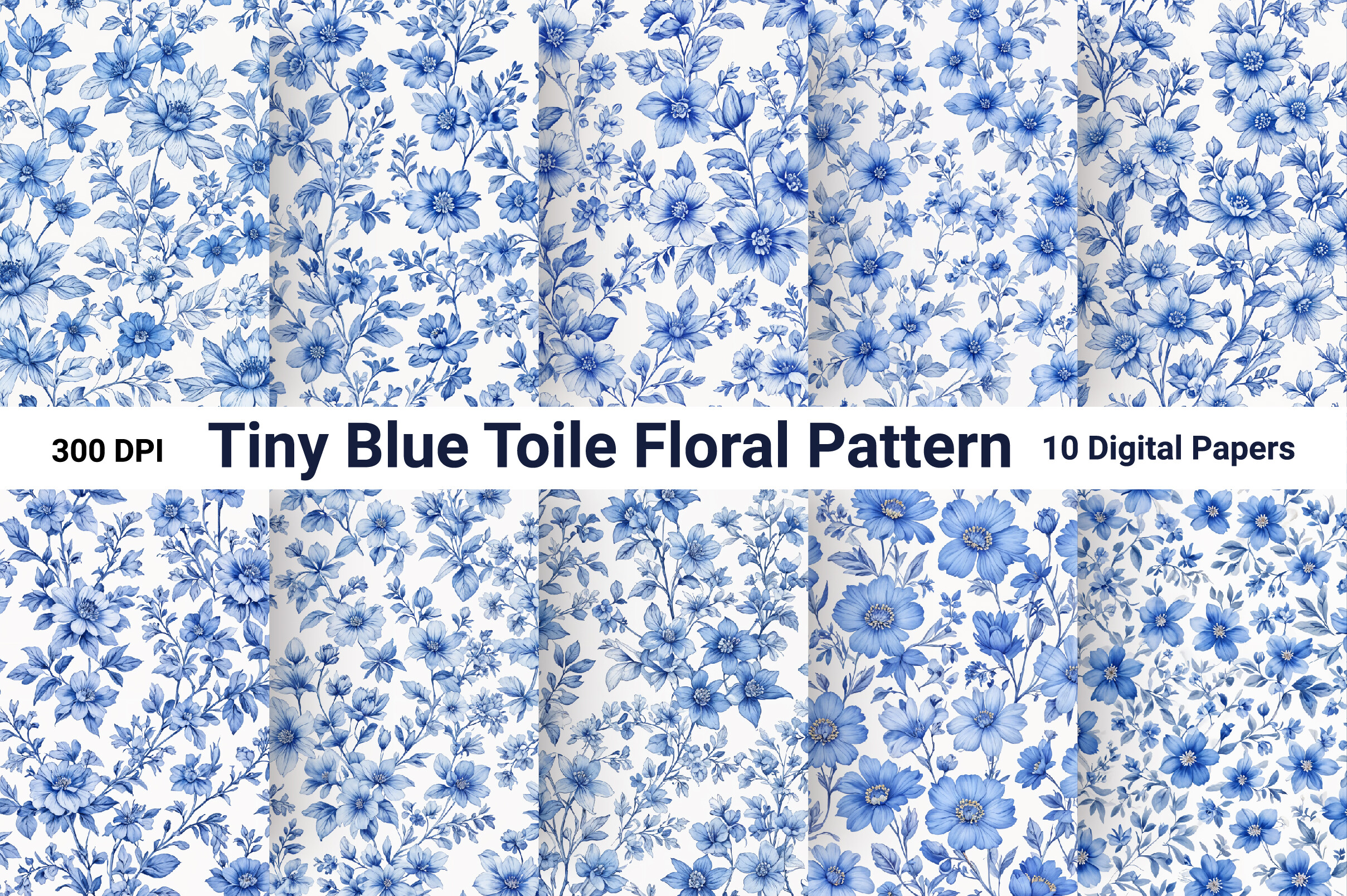 Tiny Blue Toile Floral Pattern Bundle