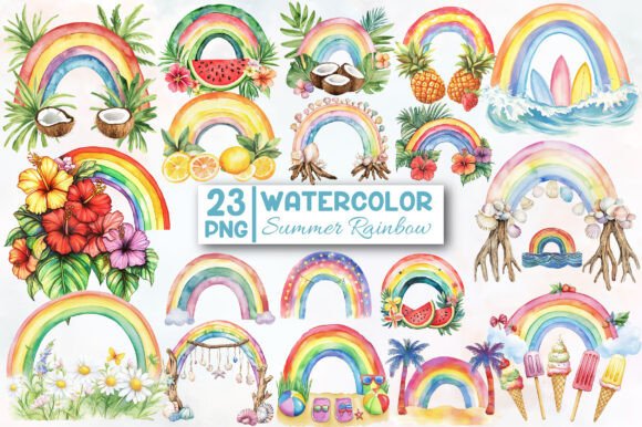 Watercolor Summer Rainbow Clipart Graphic by Designworld · Creative Fabrica