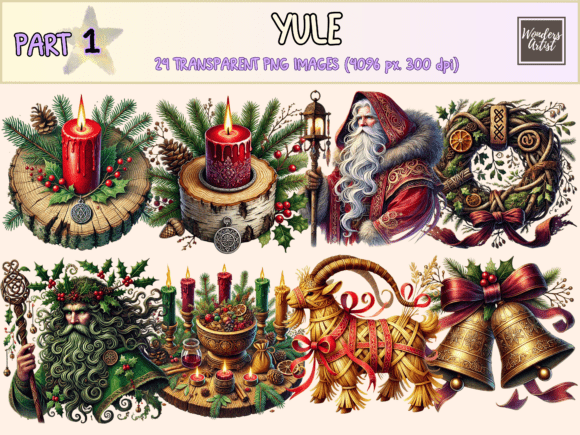Yule P1 Clipart Gráfico Ilustraciones Imprimibles Por Wonders Artist