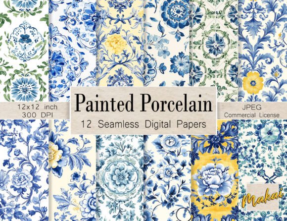 12 Painted Porcelain Seamless Patterns