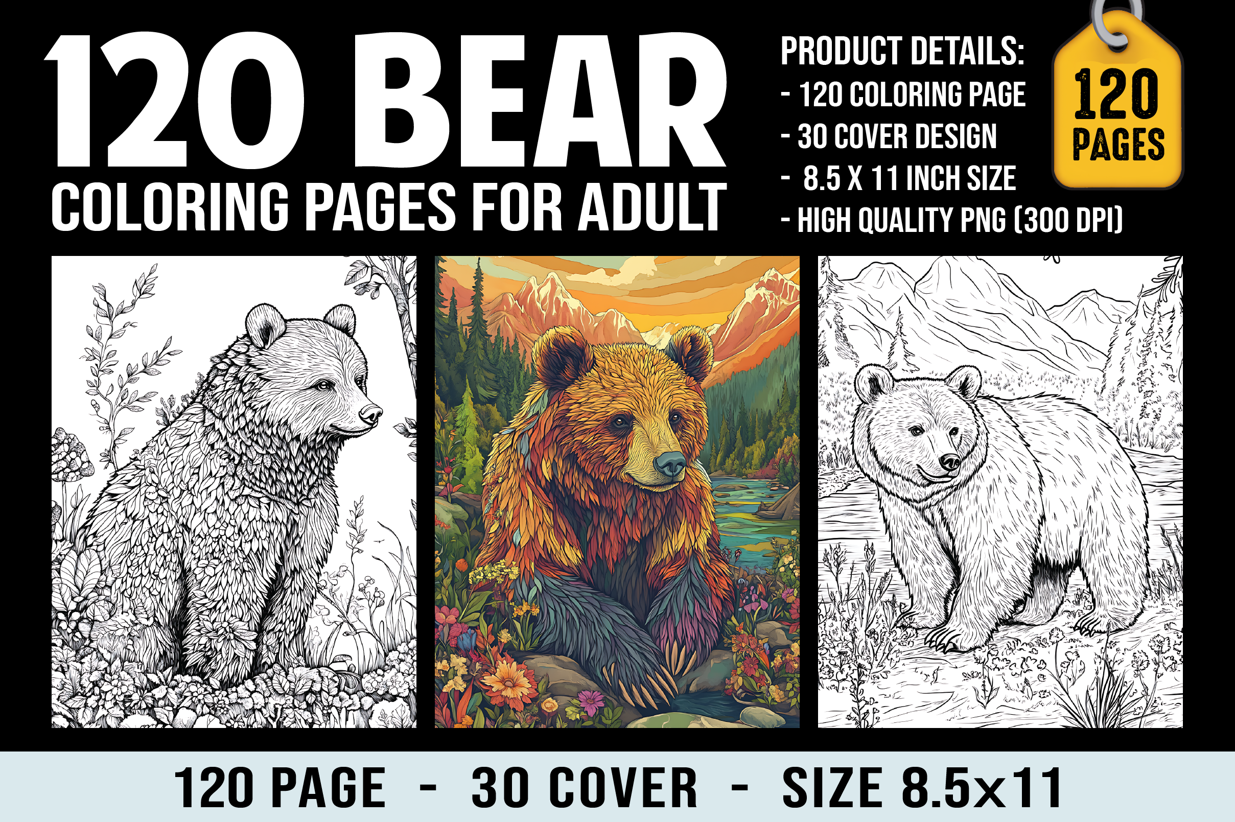 120 Bear Coloring Pages for Adults