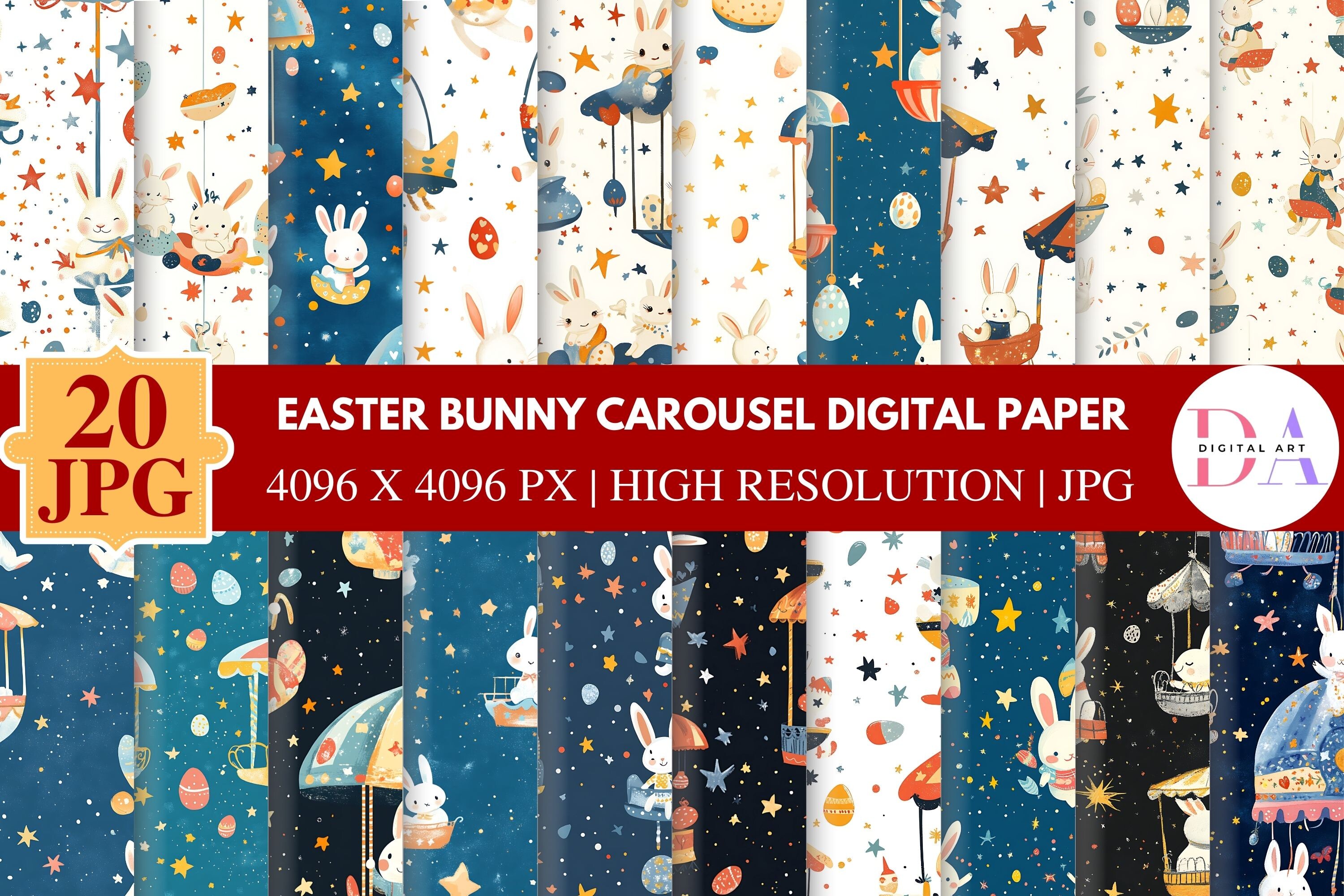 Easter Bunny Carousel Digital Paper Graphic by DIGITAL ART · Creative ...
