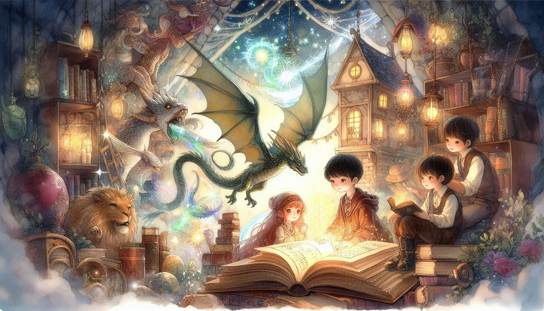 Fantasy Setting Reading Fantasy-inspired Scene of Kids Reading M Graphic by kulturrno ...