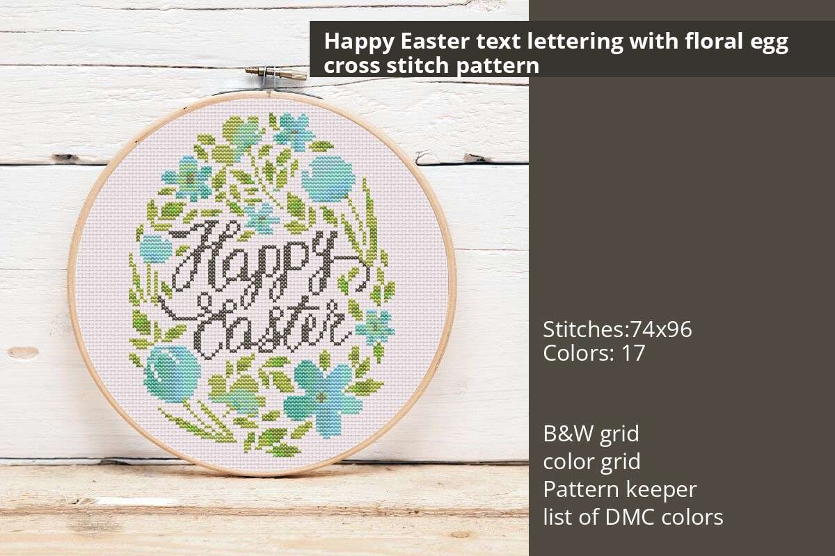 Happy Easter Text Lettering Floral Egg