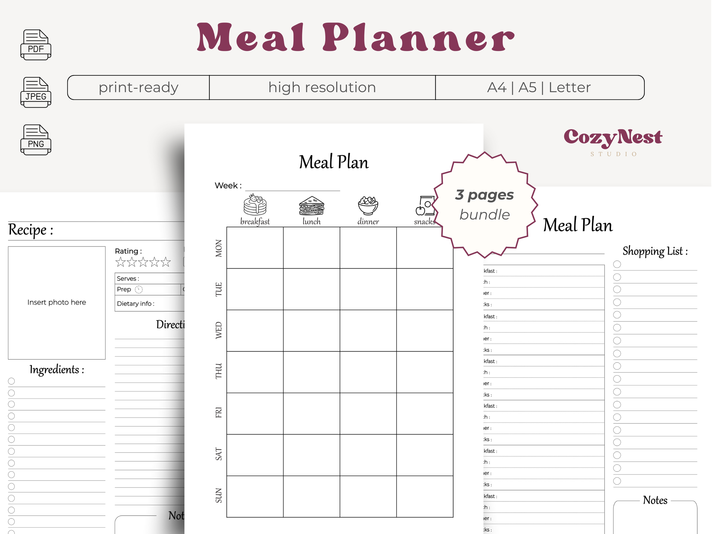 Meal Planner Template Recipe Card PDF
