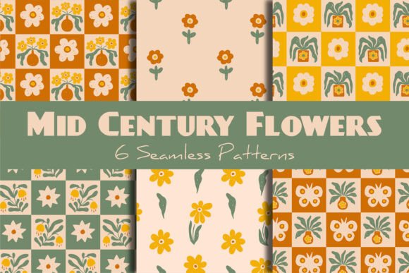 Mid Century Flowers Seamless Patterns