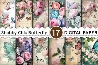 Pink Shabby Chic Butterfly Digital Pape Graphic by design studio3 ...