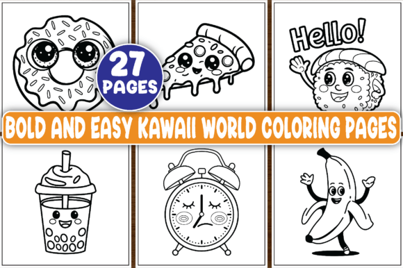 Bold and Easy Kawaii World Coloring Page