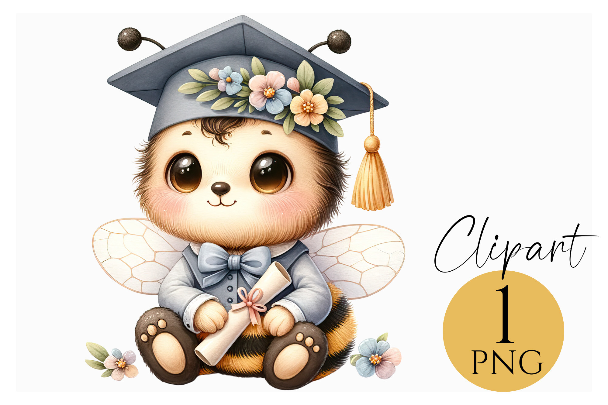 Graduation Bee Clipart PNG for Crafting
