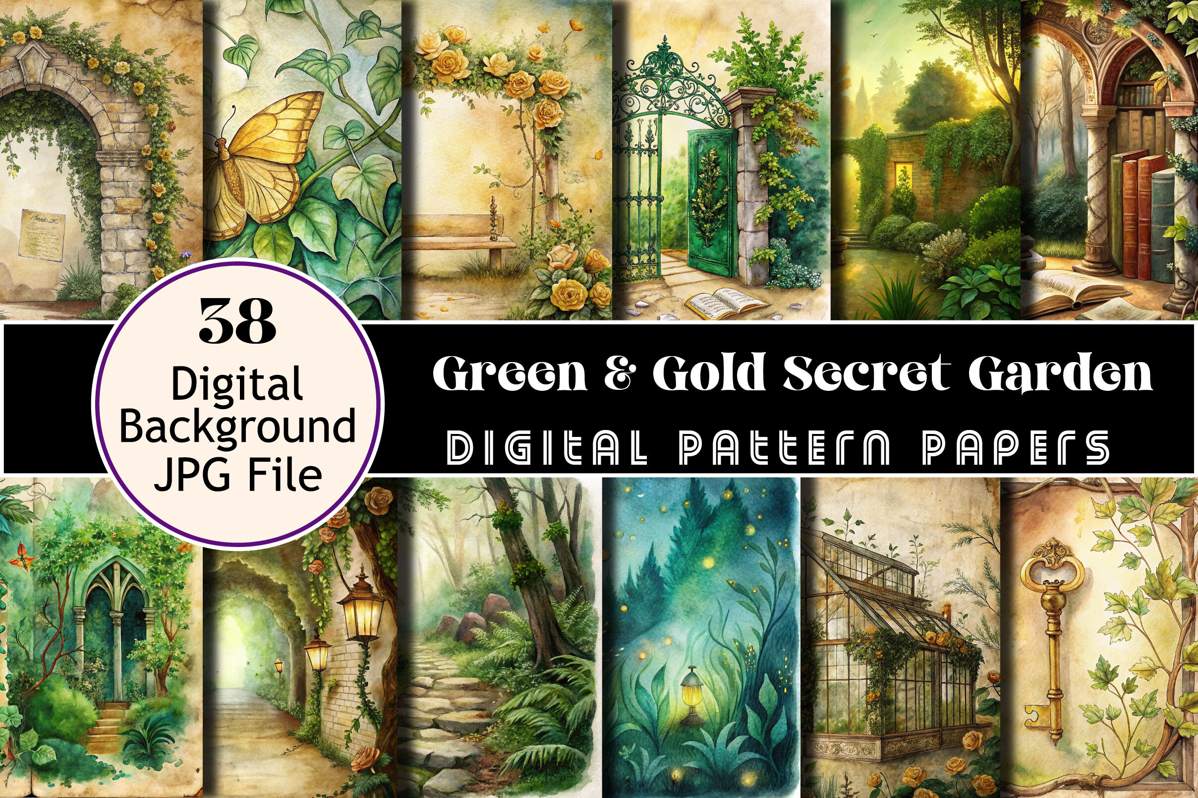 Green & Gold Secret Garden Junk Journal Graphic by Bundle · Creative ...