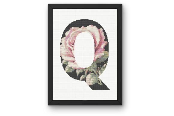 Pink Rose on Black Q Monogram