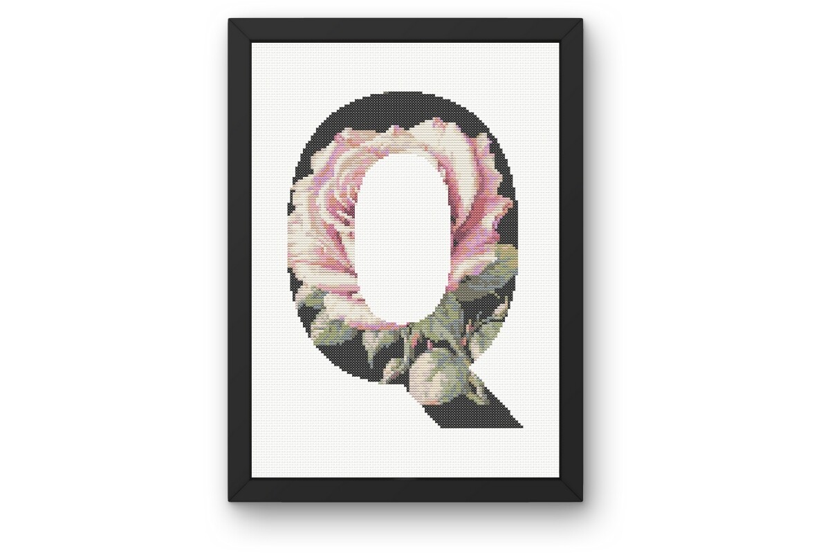 Pink Rose on Black Q Monogram