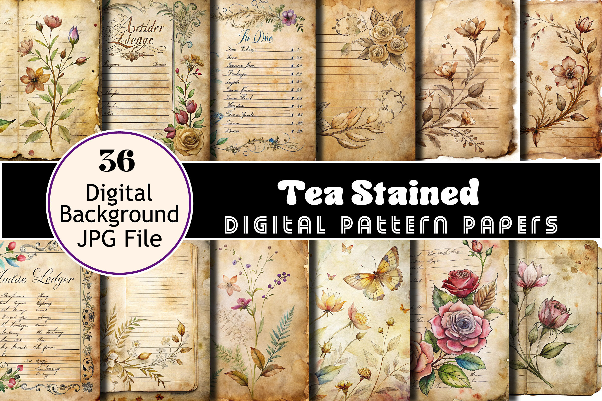 Tea Stained Junk Journal Ledger Graphic by Bundle · Creative Fabrica