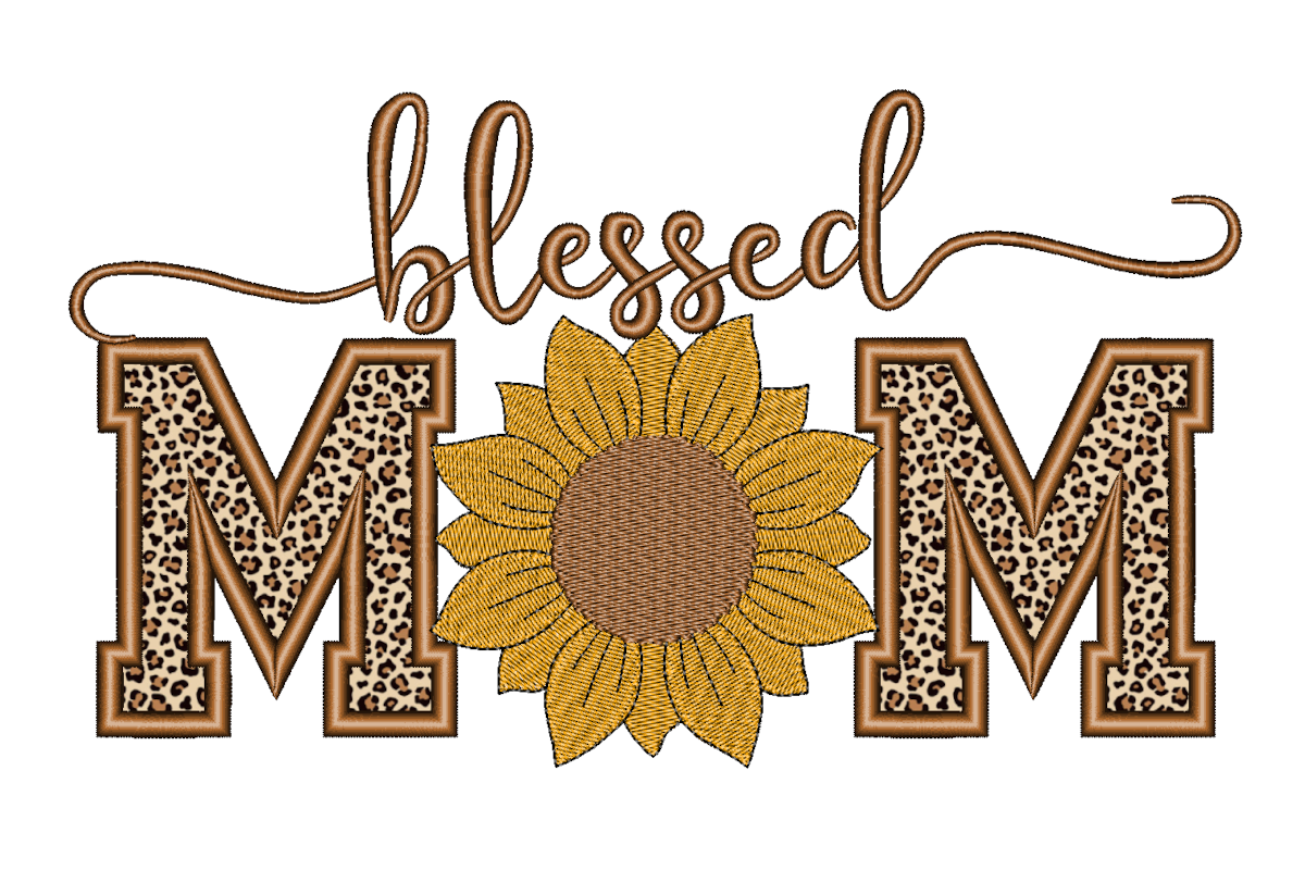 Blessed Mom Applique, Sunflower Design
