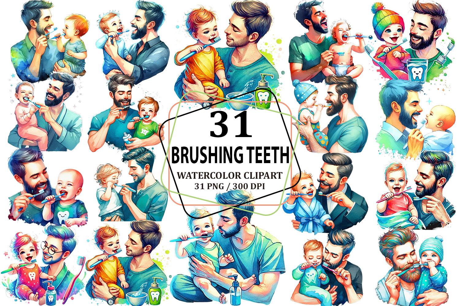 Brushing Teeth Father's Day Clipart PNG - photo 1