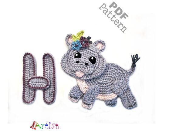 Crochet Animal Letter H Hippo Applique