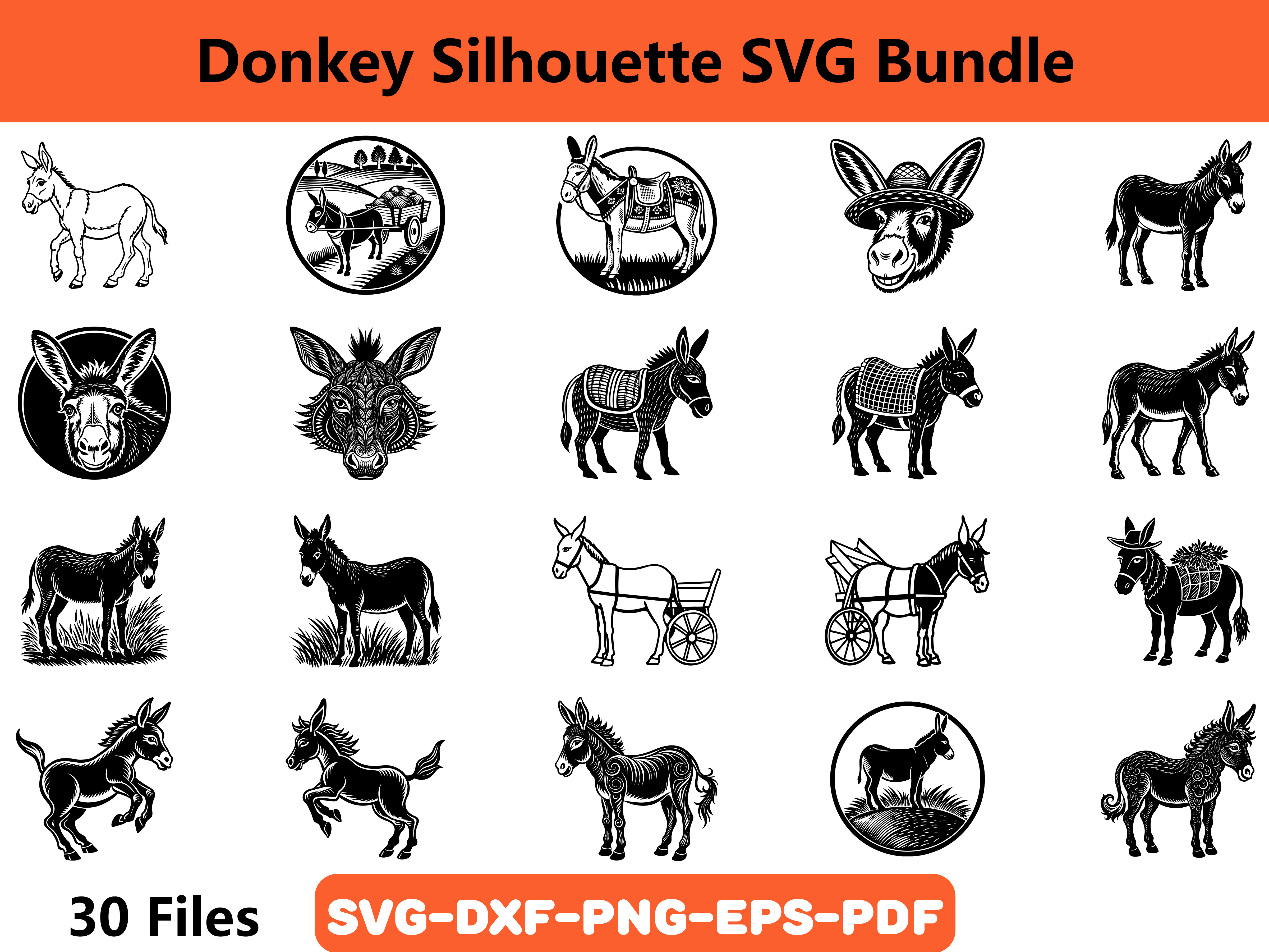 Donkey Silhouette SVG Bundle Graphic by Creativity Designer · Creative ...