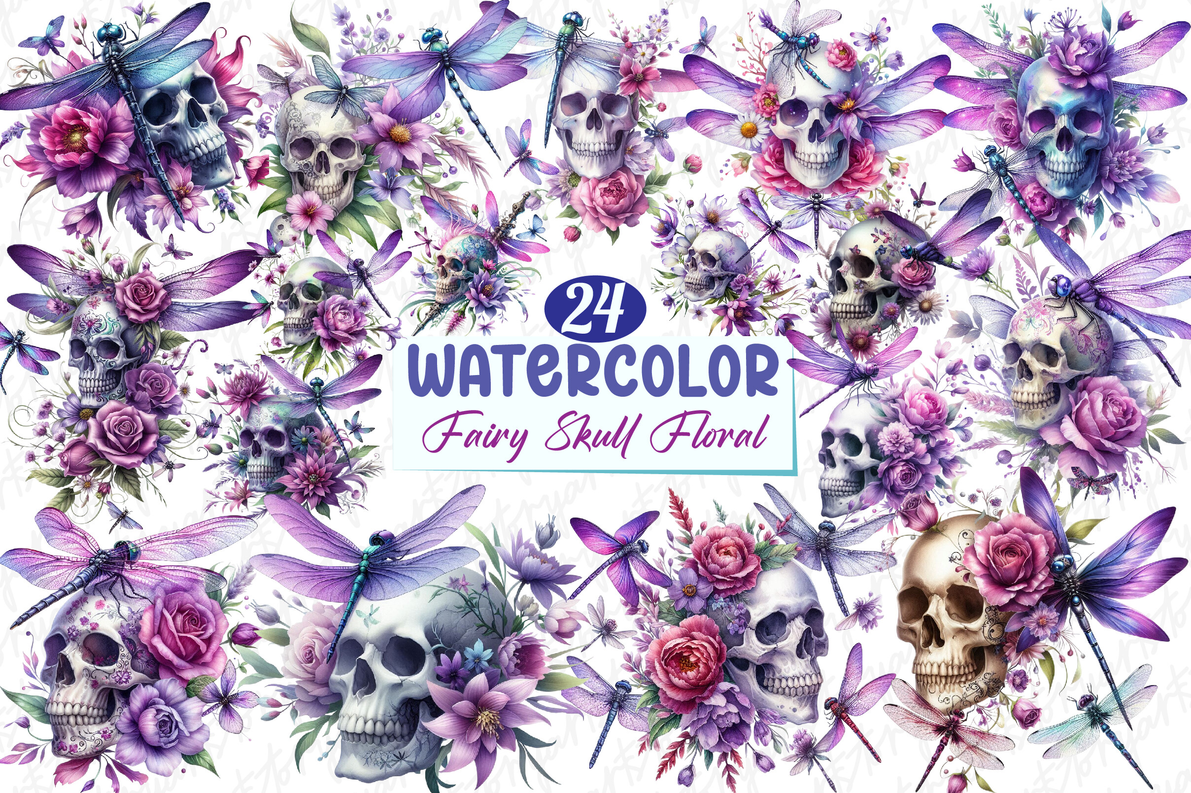 Fairy Skull Floral Watercolor Clipart Graphic by ArtStory · Creative ...
