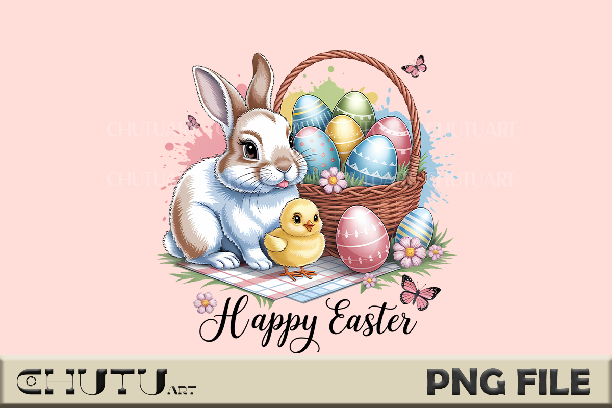 Happy Easter - Bunny & Eggs PNG Graphic by CHUTU art · Creative Fabrica