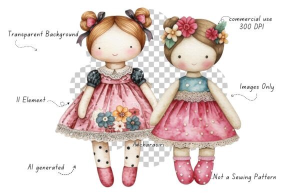 Watercolor Plush Doll Clipart
