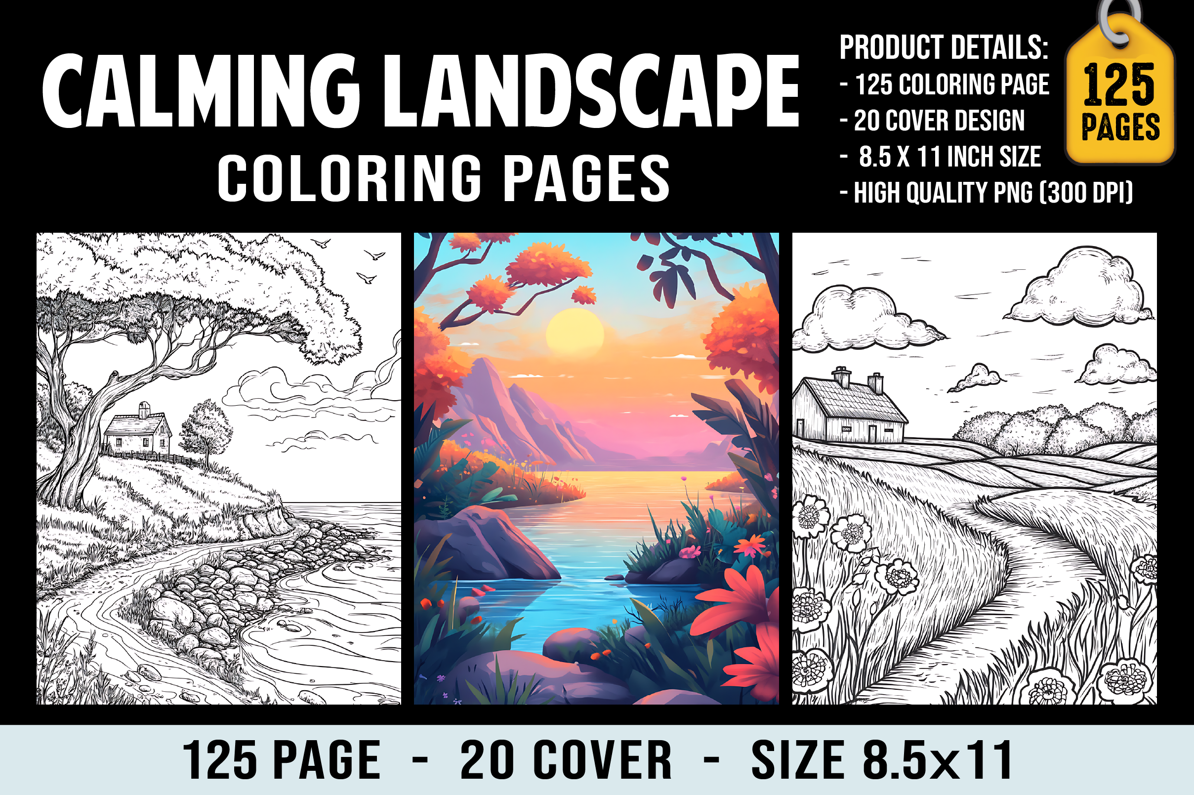 125 Calming Landscape Coloring Pages Graphic by Craftking · Creative ...