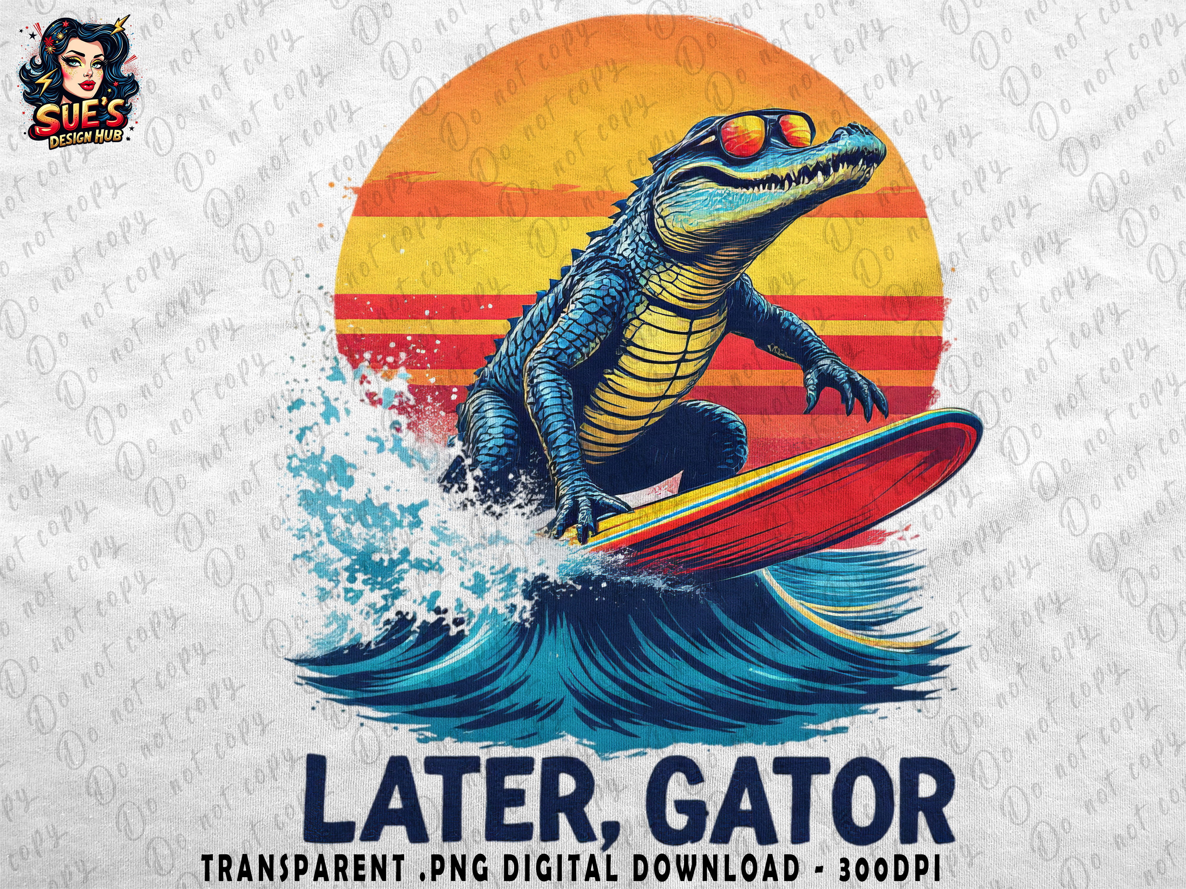 Cool Alligator Surfing Sunset Graphic by Sue Opperman Designs ...