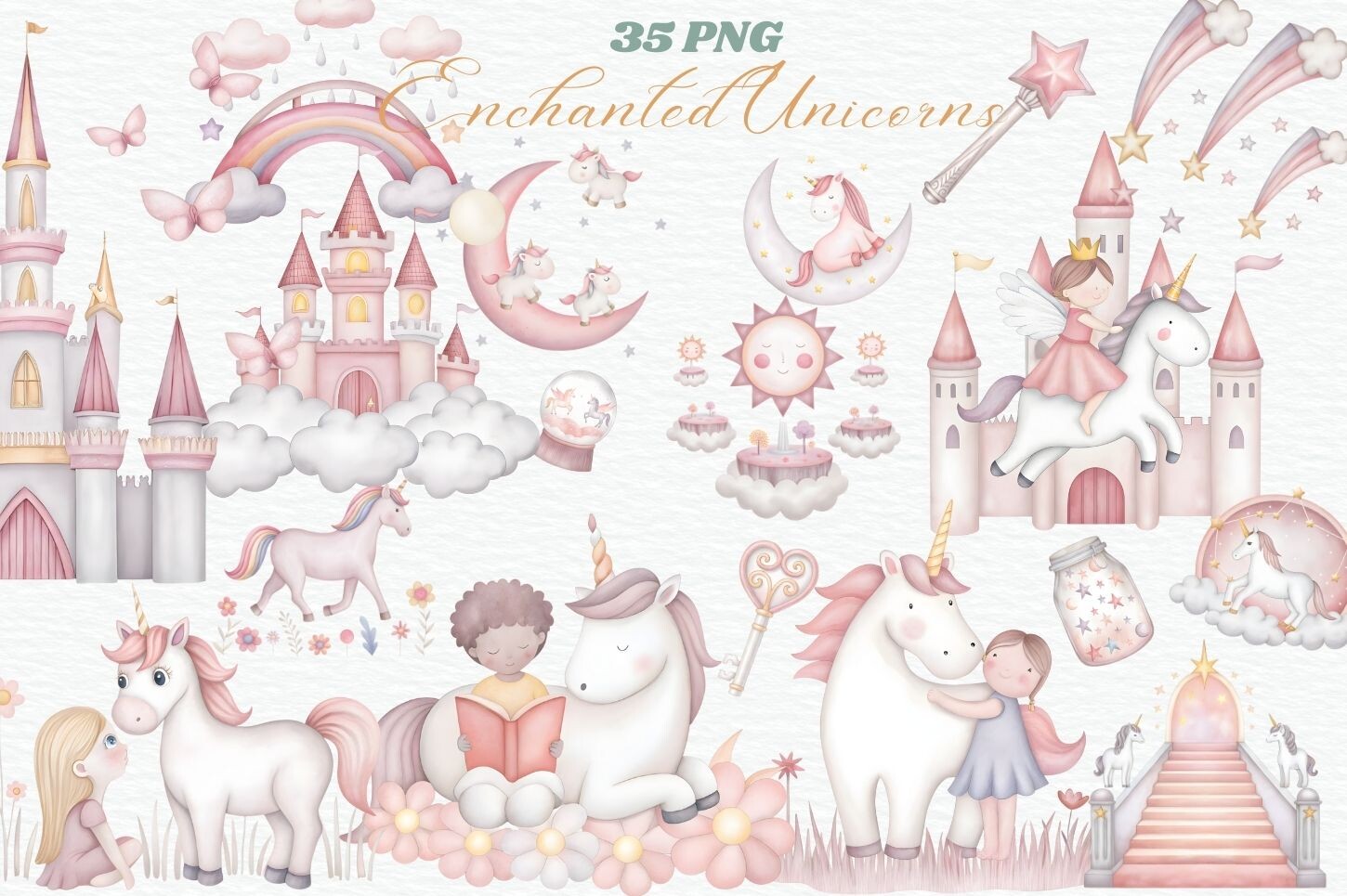 Magical Fantasy Unicorn Fairytale Castle Graphic by JidapaDesign ...