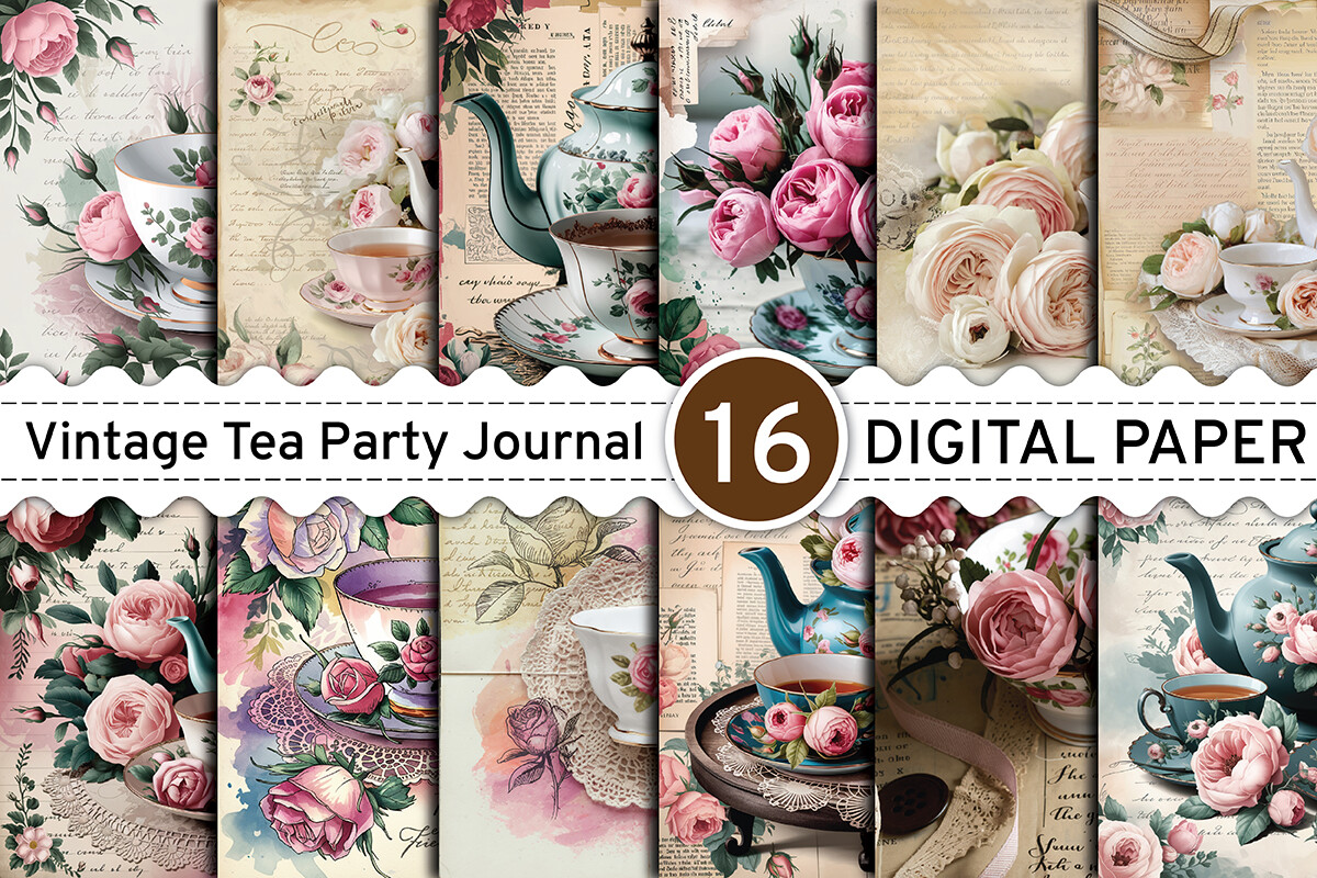 Vintage Tea Party Junk Journal Paper Graphic by design studio3 ...