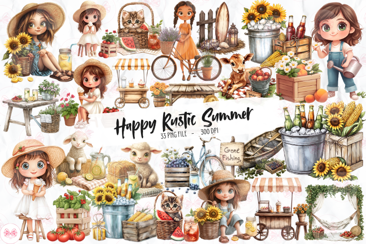 Happy Rustic Summer Clipart Graphic by Markicha Art · Creative Fabrica