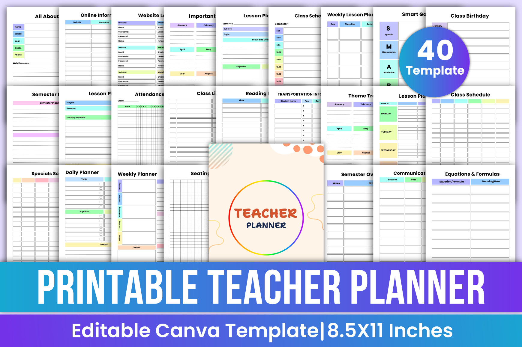 Printable Teacher Planner Canva Template
