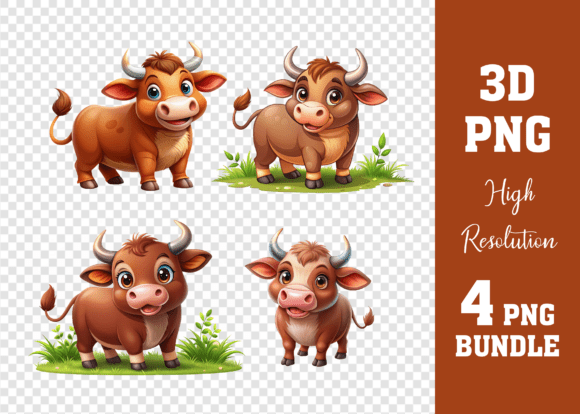 Preview of 3D Cow Red Bull Animal PNG Bundle T-shirt, sticker, and sublimation design