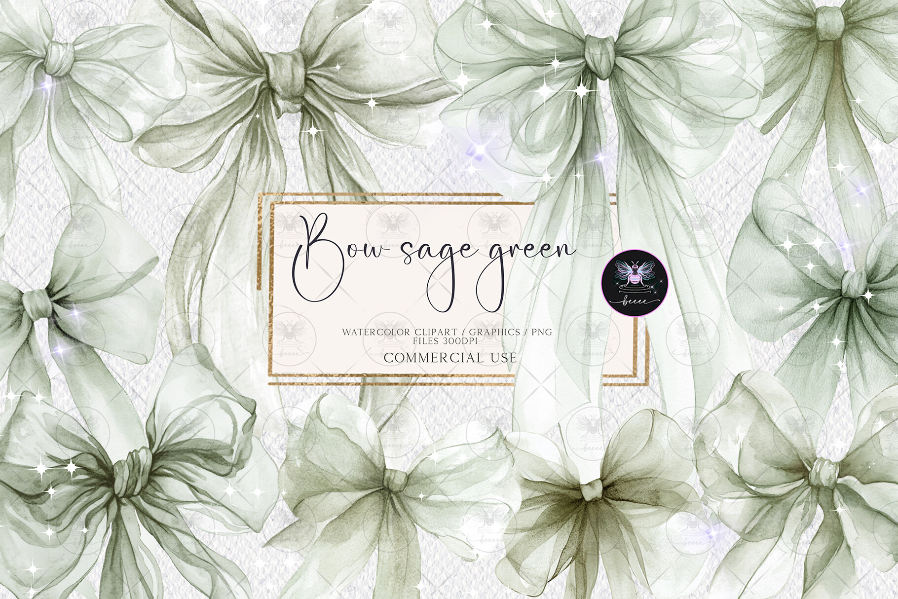 Bow Sage green Clipart Watercolor