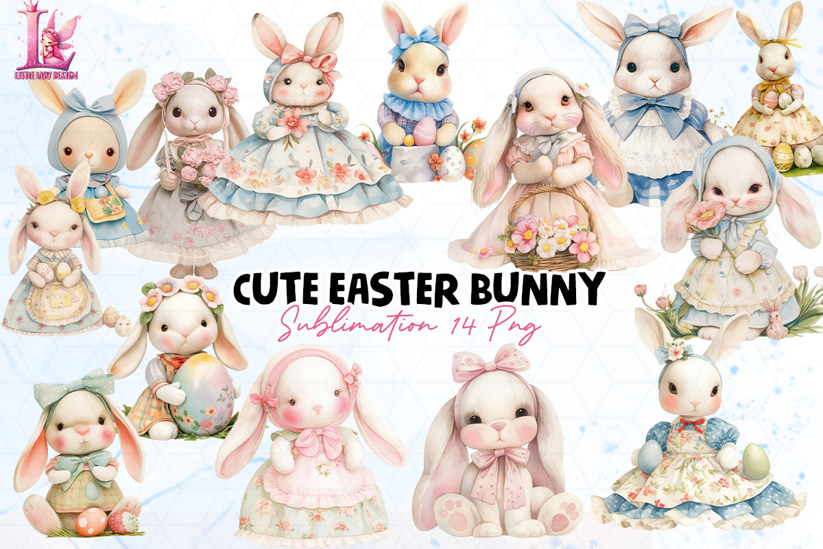 Cute Easter Bunny Clipart PNG Graphic by Little Lady Design · Creative ...