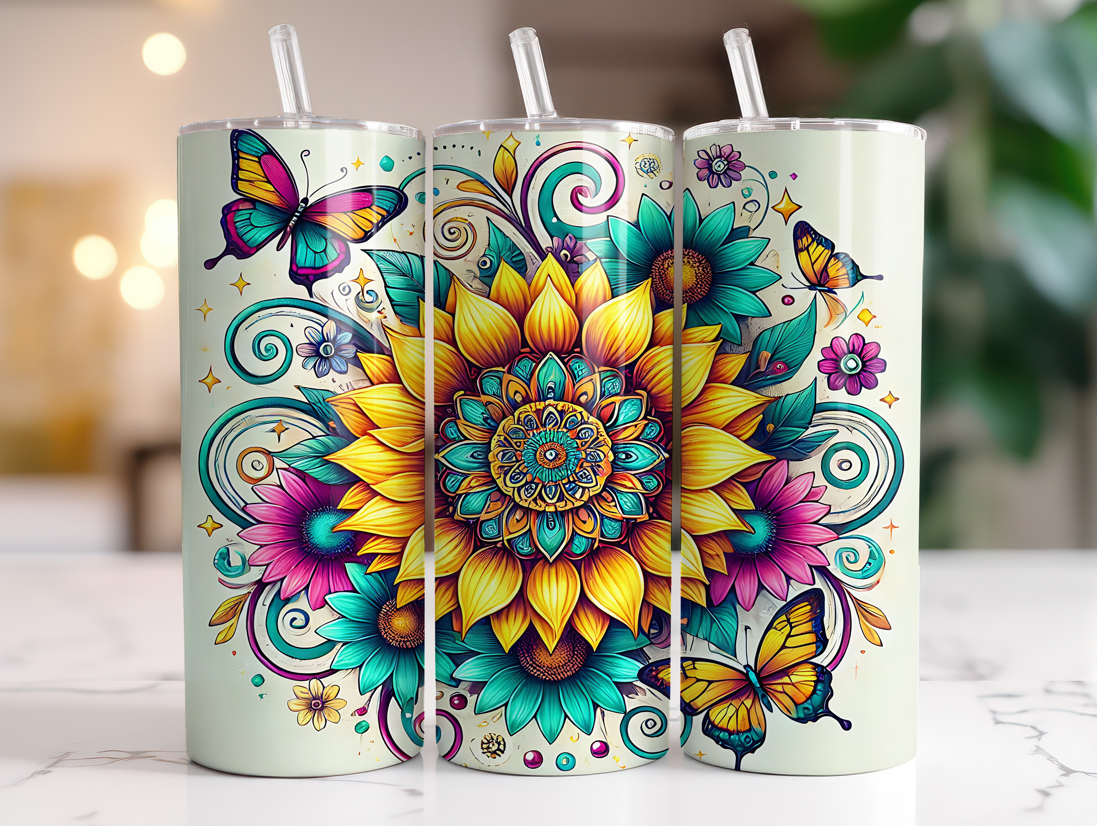 Sunflower Butterfly 20 Oz Tumbler Wrap Graphic by RahatKDP · Creative ...