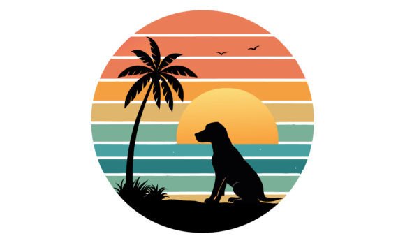 Sunset beach dog silhouettes sublimation design for Polar Camel tumbler and tote bags