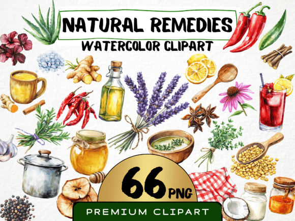 Watercolor Natural Remedies Clipart Pngs