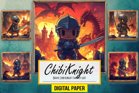 Preview of Brave Chibi Knight Fantasy Backdrop Art digital backdrop