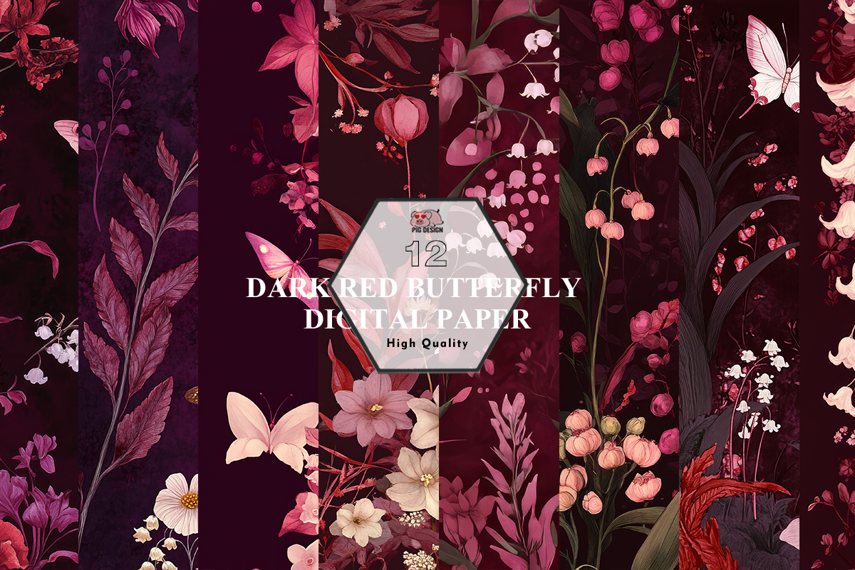 Dark Red Butterfly Digital Paper Clipart Graphic by PIG.design ...