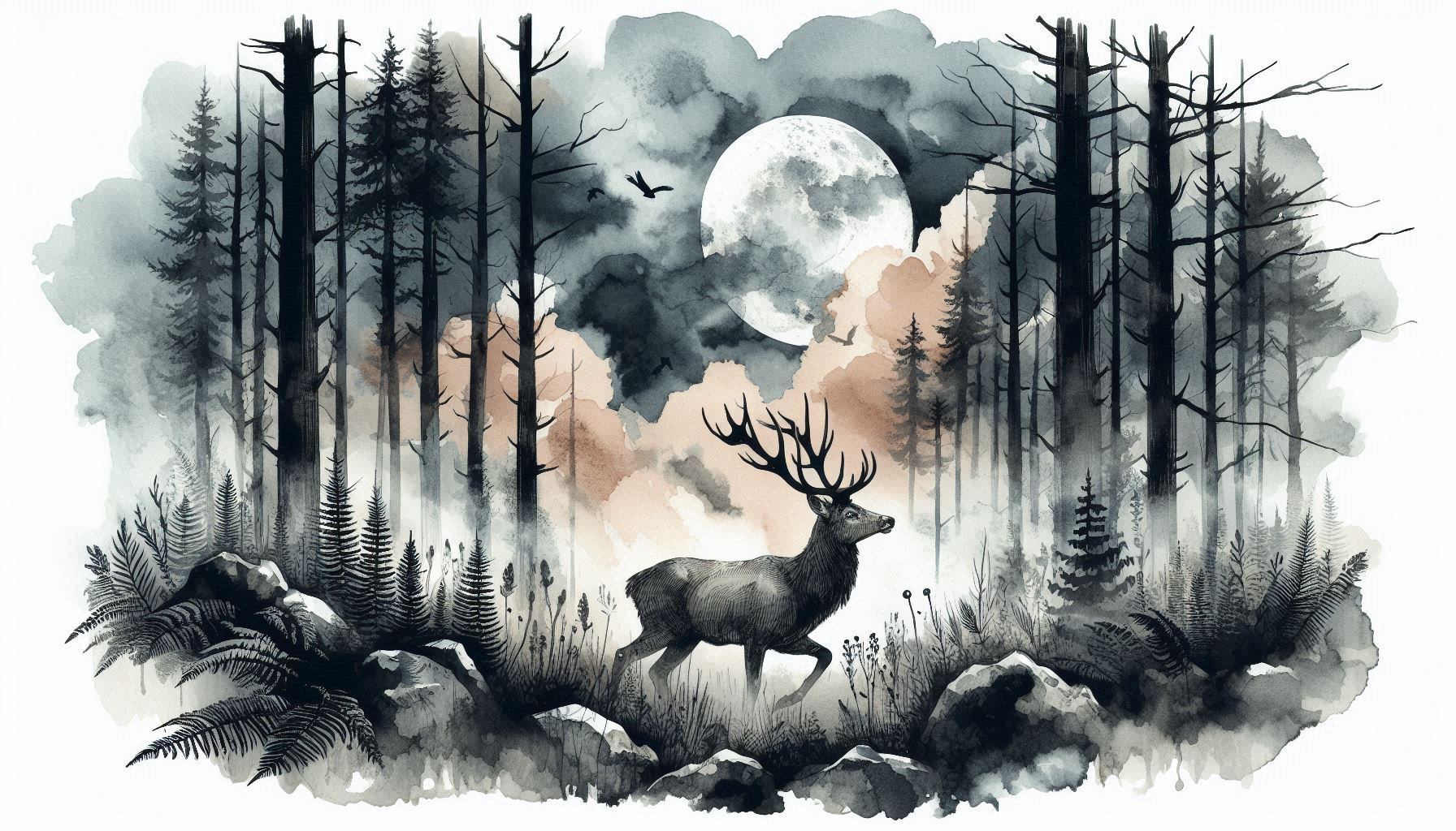 Deer Emerging from a Foggy Ink Forest Graphic by grifvixcolor ...