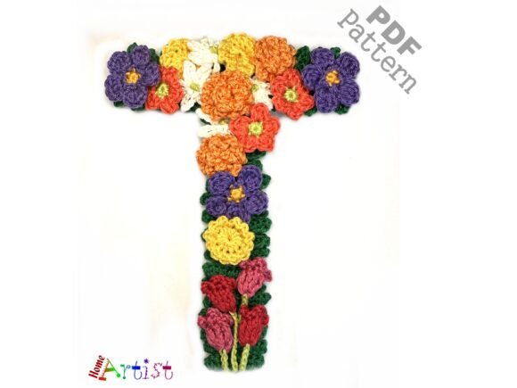 Floral Letter T Crochet Pattern