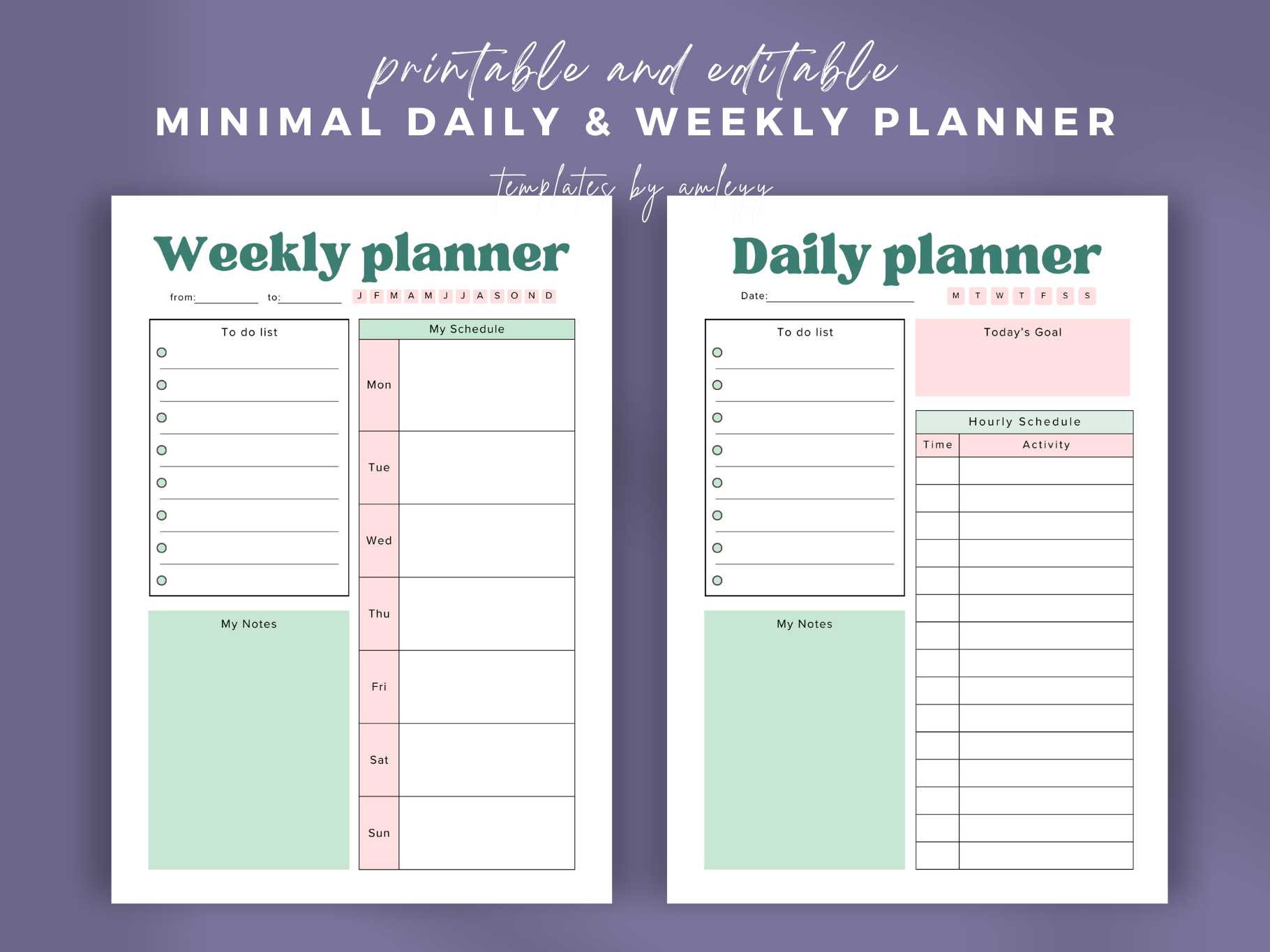 Minimal Daily and Weekly Planner Canva Graphic by Templates by amleyy ...