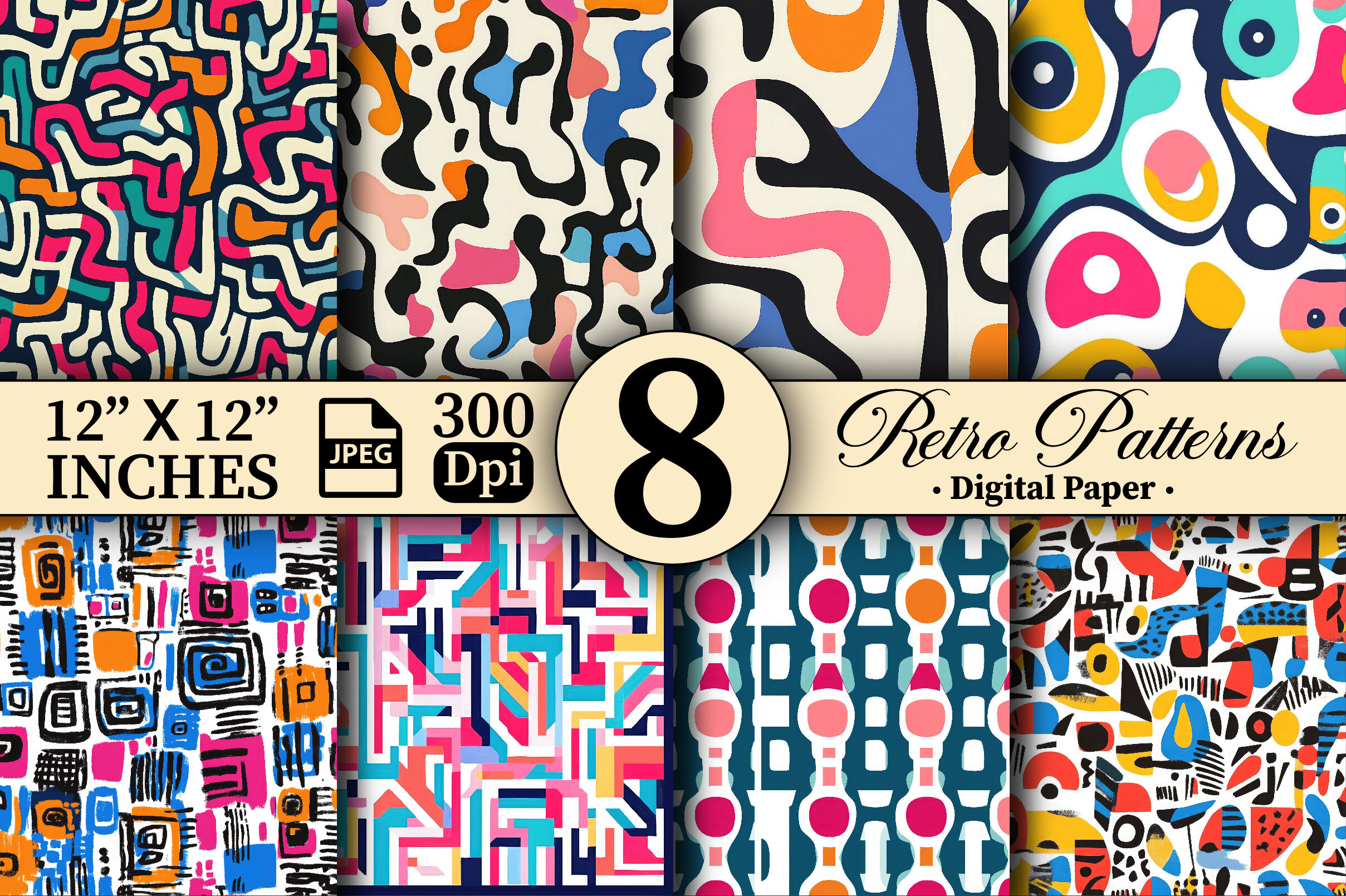 Retro Patterns Digital Papers Vol.4 Graphic by Popular Prints ...