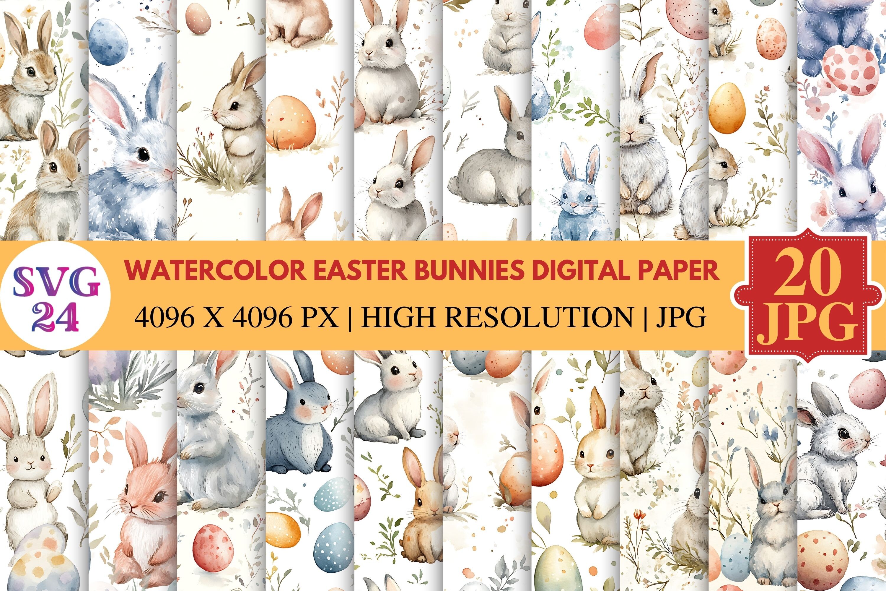Watercolor Easter Bunnies Digital Paper Graphic by SVG24 · Creative Fabrica
